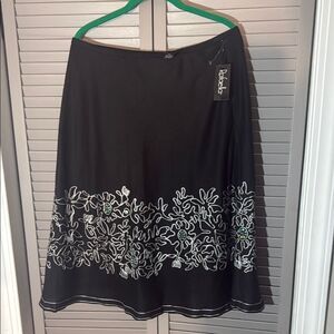 Rafaella Black A-Line Skirt with White Embroidery